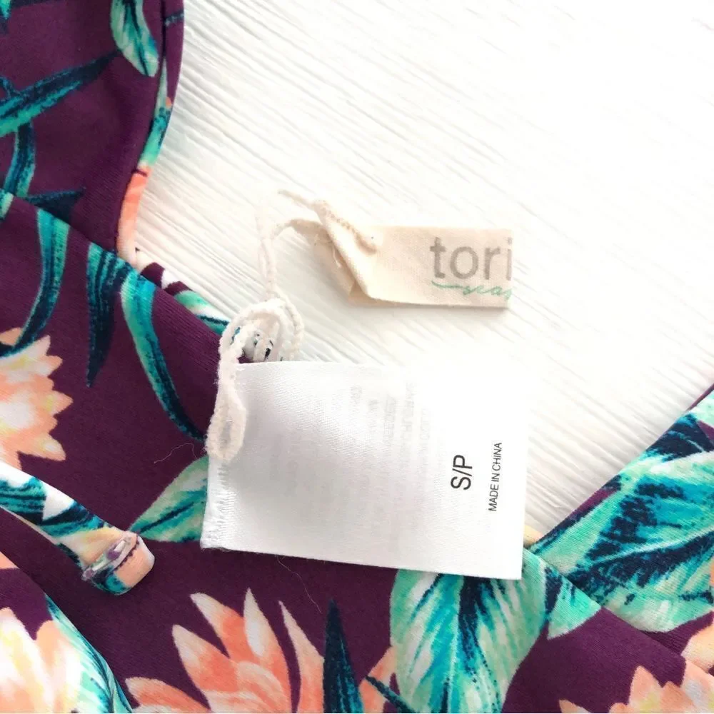 Tori Praver Swimwear Purple Tropical Floral Tie-Shoulder One-Piece